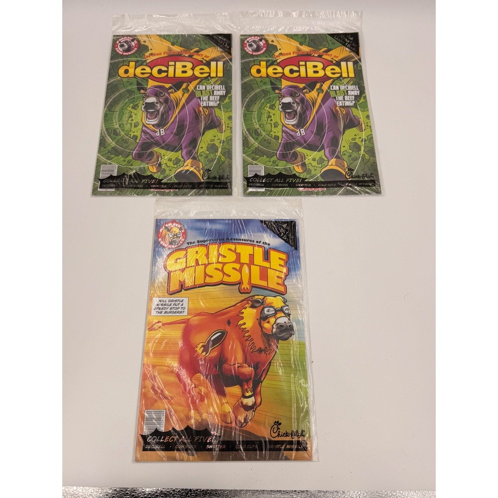 Vintage Chick-fil-A Comic Books deciBell Gristle Missile Cow Heroes Lot of 3